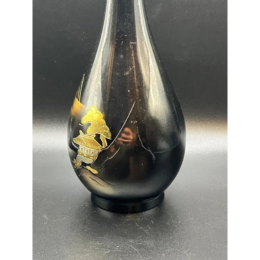 Asian Inspired Bud Vase Black Gold‎ Landscape Design Home Decor Display 9